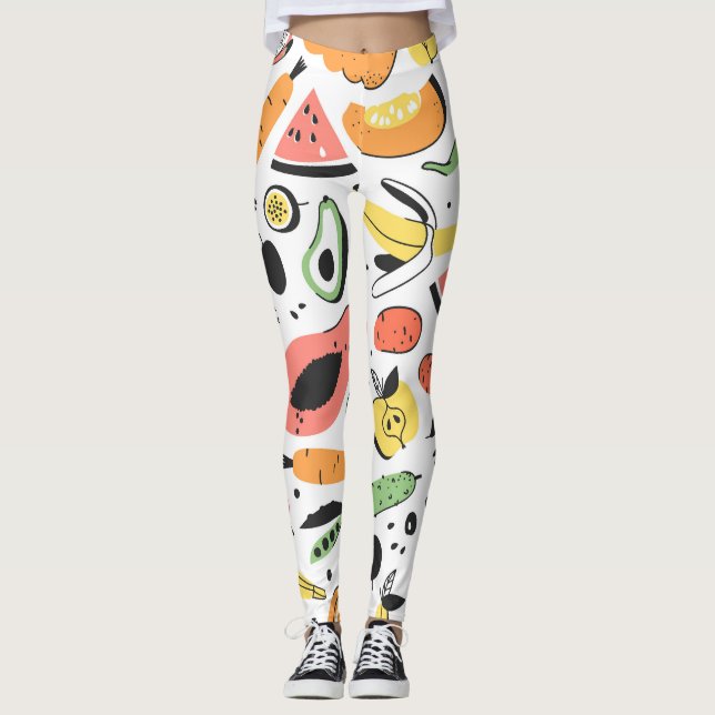 Legging Frutas, vegetais desenhados à mão. (Frente)