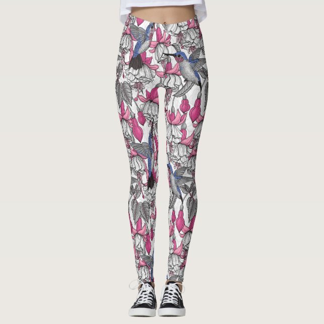 Legging Fúchsia branca e beija-flores (Frente)
