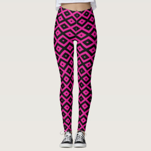 Legging Fuchsia e padrão de diamante preto