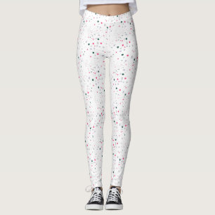 Legging Fuchsia Espectrada e Pontos Verdes Florestais, Whi