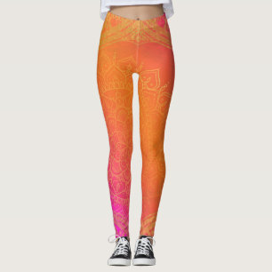 Legging Fúcsia Rosa Laranja e Dourado Glam Mandala Indiano