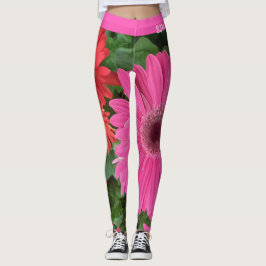 LEGGING FUN PINK VERMELHO GERBERA FLOWERS DAISY FLORAL INI
