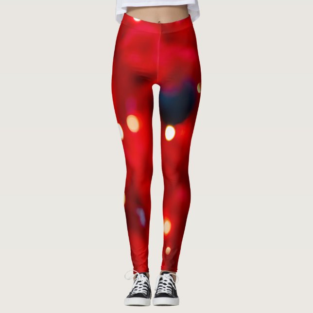 Legging Fundo Abstrato de Natal Vermelho com Bokeh (Frente)