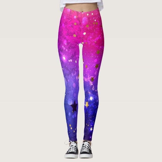 Legging Fundo Azul Cor-de-rosa brilhante (Frente)