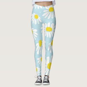 Legging Fundo Azul-Margarida Branco Invisível