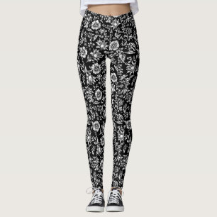 Legging Fundo Botânico Preto e Branco