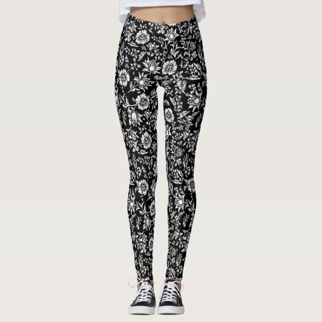 Legging Fundo Botânico Preto e Branco (Frente)