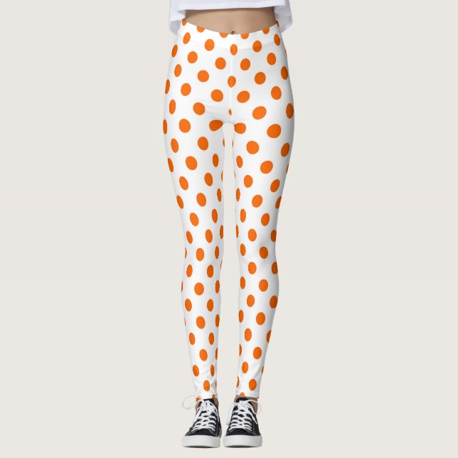 Legging Fundo Branco Bolinhas Laranja (Frente)