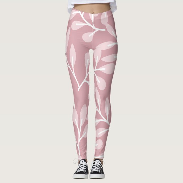 Legging Fundo Cor-de-rosa, Pernas Florais (Frente)