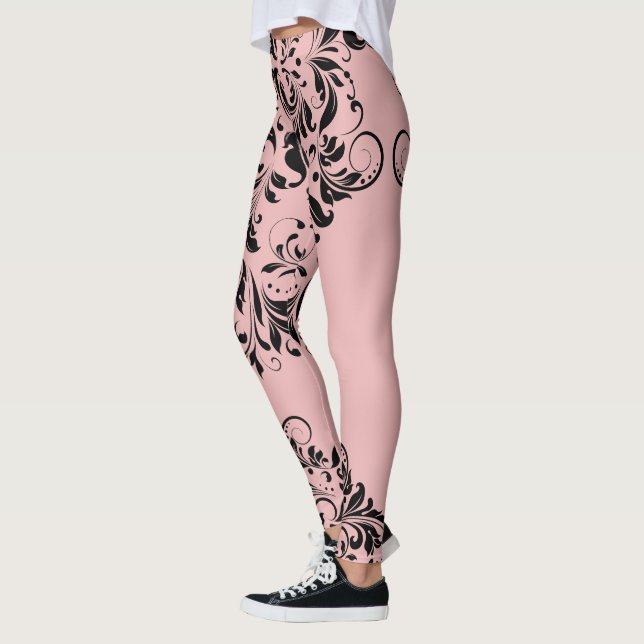 Legging Fundo Cor-de-rosa preto com rendas planas (Esquerda)