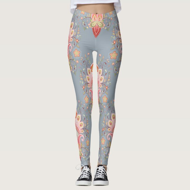 Legging Fundo da Pena de Peacock Oriental Paisley (Frente)