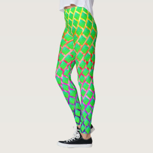 Legging Fundo de traços em núcleos, quadrados verde azulad