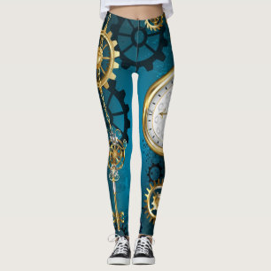 Legging Fundo de turquesa Steampun com engrenagens