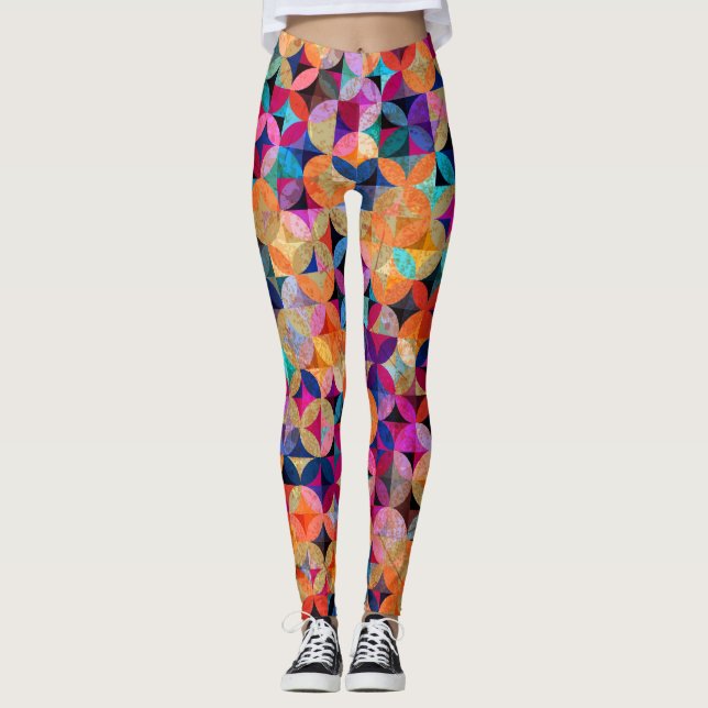 Legging Fundo de Vintage Abstrato dos Círculos Brilhantes (Frente)