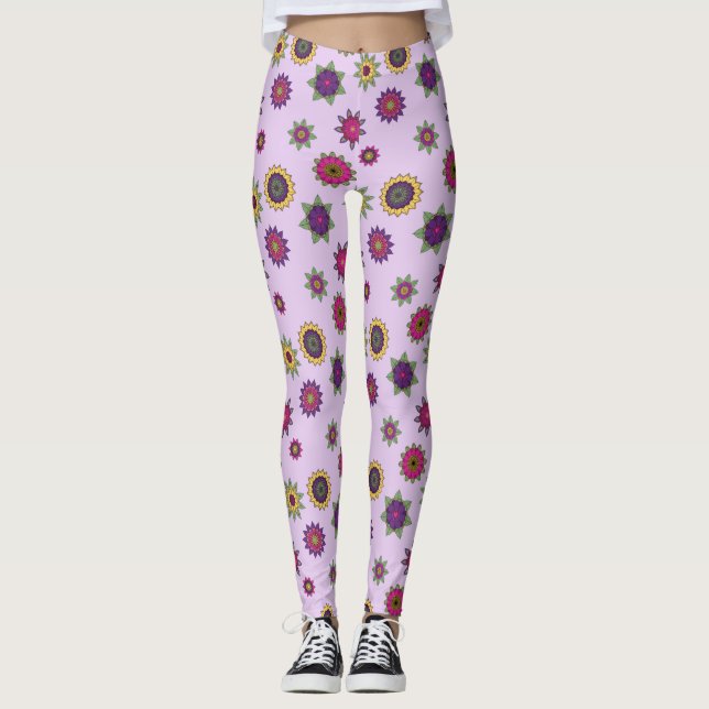 Legging Fundo do roxo das caneleiras do jardim da mandala (Frente)