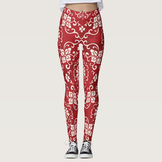 Legging Fundo espiral chinês vermelho. (Frente)