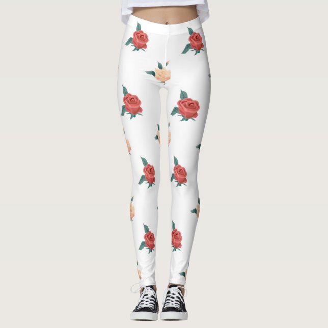 Legging Fundo floral dos rosas (Frente)