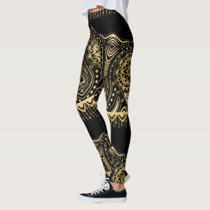Legging Fundo preto do Design de rendas Dourado