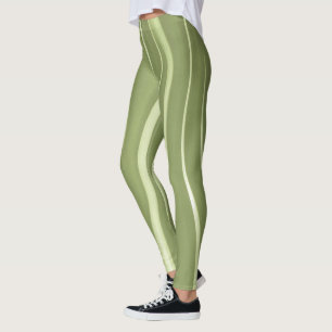 Legging Fundo Verde e faixas brancas onduladas