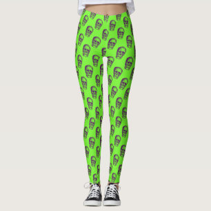 Legging Funky 80s Neon Green Skull Pattern Gym Yoga
