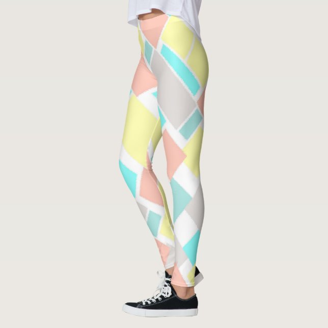 Legging Funky Abstrato Art Pastel Turquoise Amarelo (Esquerda)