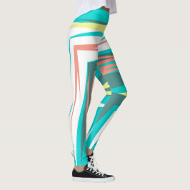 Legging Funky Abstrato Art Pastel Turquoise White