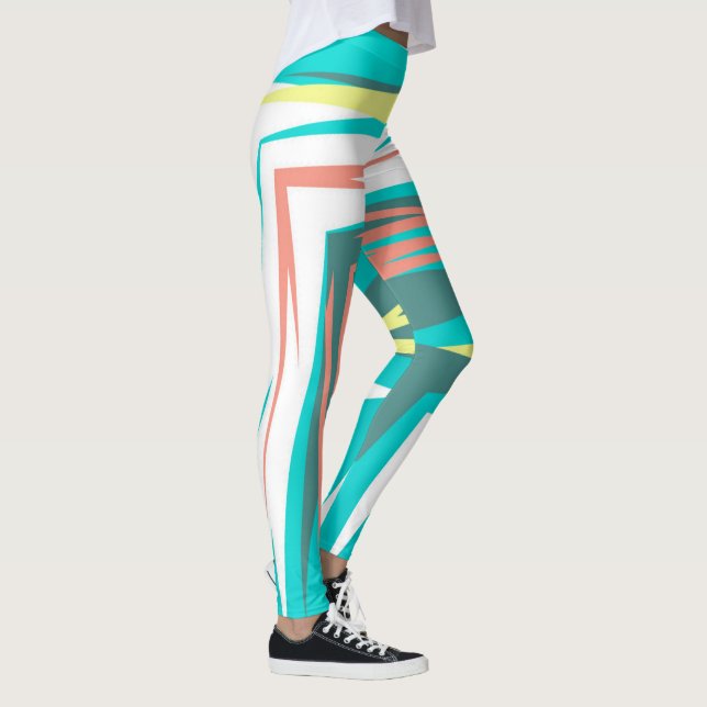 Legging Funky Abstrato Art Pastel Turquoise White (Direita)