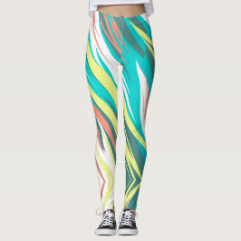 Legging Funky Abstrato Art Pastel Turquoise White