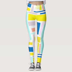 Legging Funky Abstrato Art Yellow Turquoise Pale Pastel