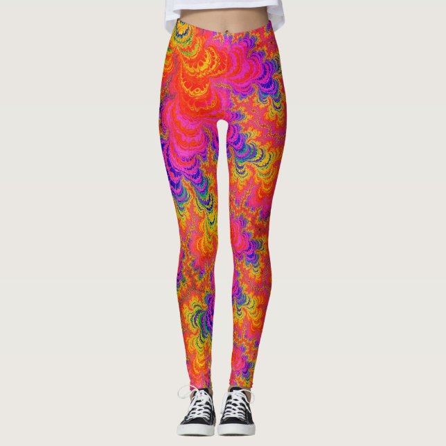 Legging Funky Psicodélico Hippie Boho Neon Arco-Íris Fract (Frente)