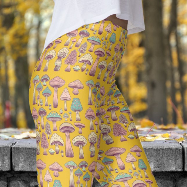 Legging Funky Saffron Orange Wild Sh room Pattern (Wild Sh'rooms on Saffron Leggings)