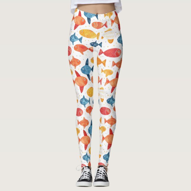 Legging Funny Fishes Colorful Patterno (Frente)