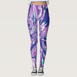 Legging Fuschia Purple Aqua White Flor Psicodélico