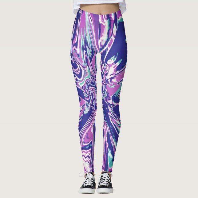 Legging Fuschia Purple Aqua White Flor Psicodélico (Frente)