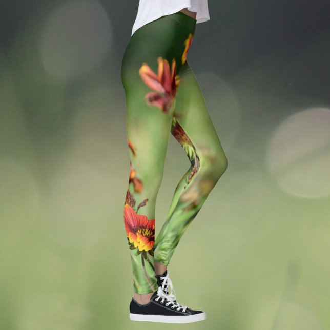 Legging Gaillardia SunFlowers Flores Verdes Florais (Criador carregado)