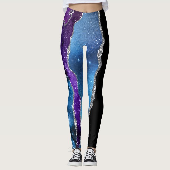 Legging Galáxia Agate Marble Glitter Púrpura Azul Cor-de-r (Frente)