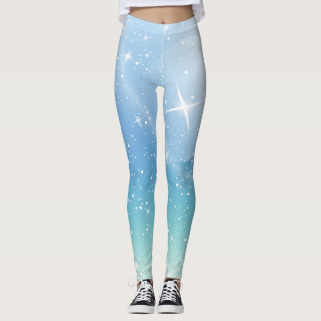 Legging Galáxia da Lua Azul do Pastel Starry Sky Design (Frente)