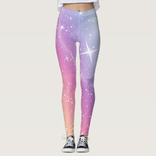 Legging Galáxia da Lua Púrpura, Cor-de-rosa, Pastel Starry