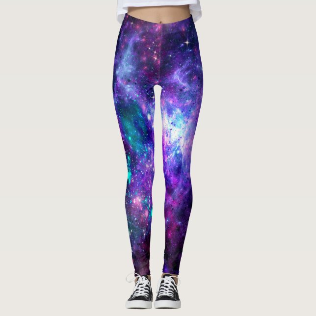 Legging Galáxia Fantasia Espaço Cósmico Roxo Azul Turquesa (Frente)