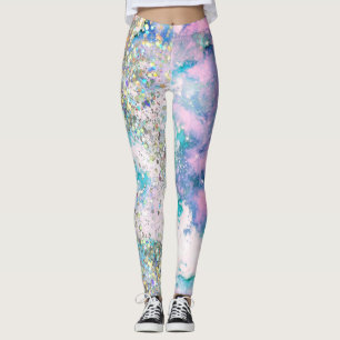 Legging Galáxia Teal Azul Glitter Holográfico Elegante Leg