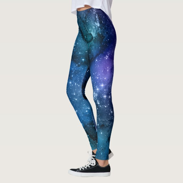 Legging Galáxias Amantes Starry Space Blue Sky White Spark (Esquerda)