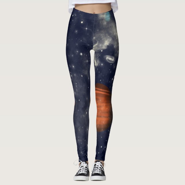 Legging Galáxias com estrelas e planetas no espaço (Frente)