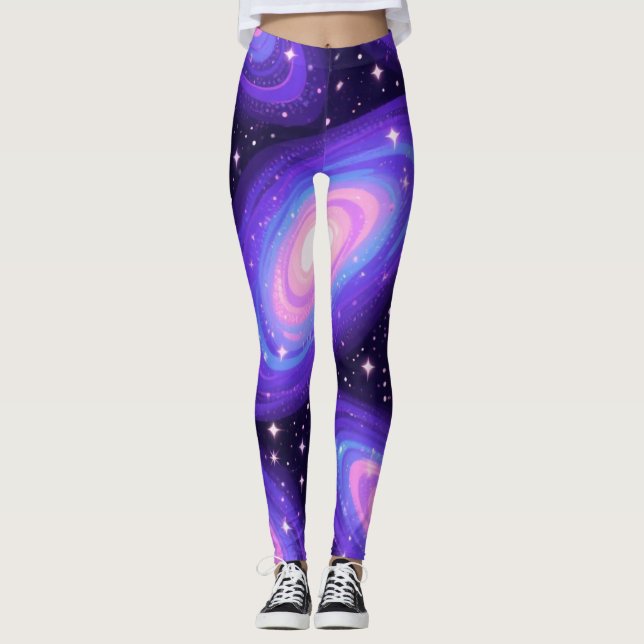 Legging Galáxias Rodopiam Padrão Sonhando Nebulosa Cósmica (Frente)