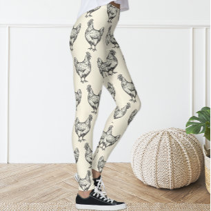 Legging Galinha de Desenho Amarelo Pastel Preto Divertido