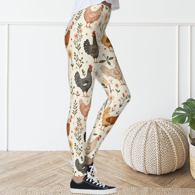 Legging Galinha Floral Cor-de-rosa-marfim (Criador carregado)