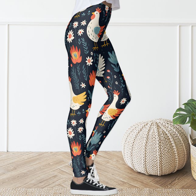 Legging Galinha Floral Marinho Azul Galinha Branca (Criador carregado)