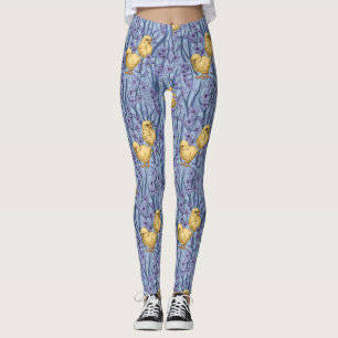 Legging Galinhas e jacintos em azul-céu
