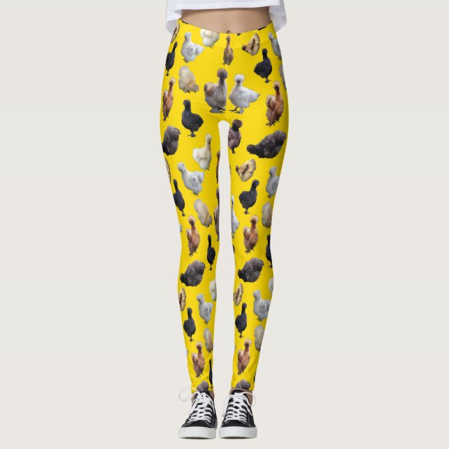 Legging Galinhas Silkie Bantams em amarelo sunflower (Frente)
