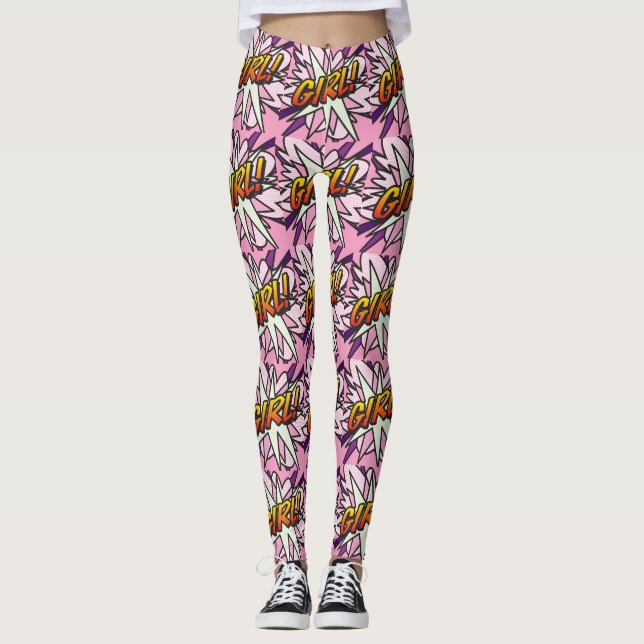 Legging Garota de arte pop de história em quadrinhos (Frente)