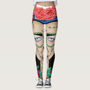 Legging Garota Zombie do Halloween com uma coroa de rosas